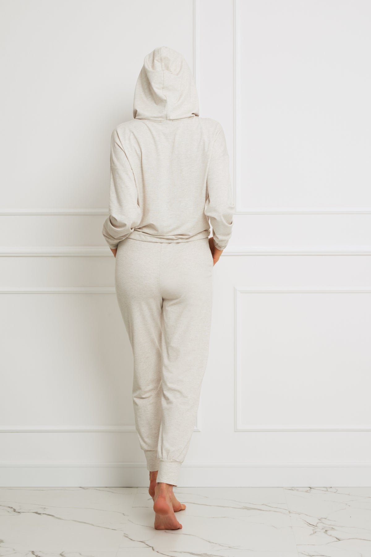Loungewear lekka bluza z kapturem – beżowy melanż_3