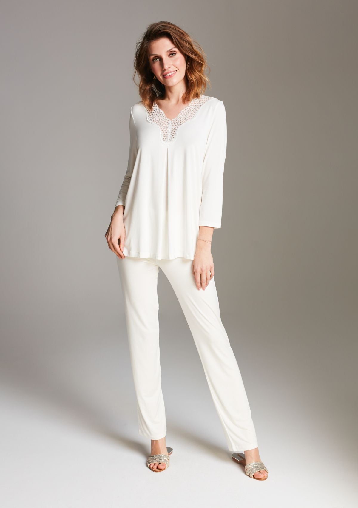 Stars piżama z rękawem 3/4 – kremowa