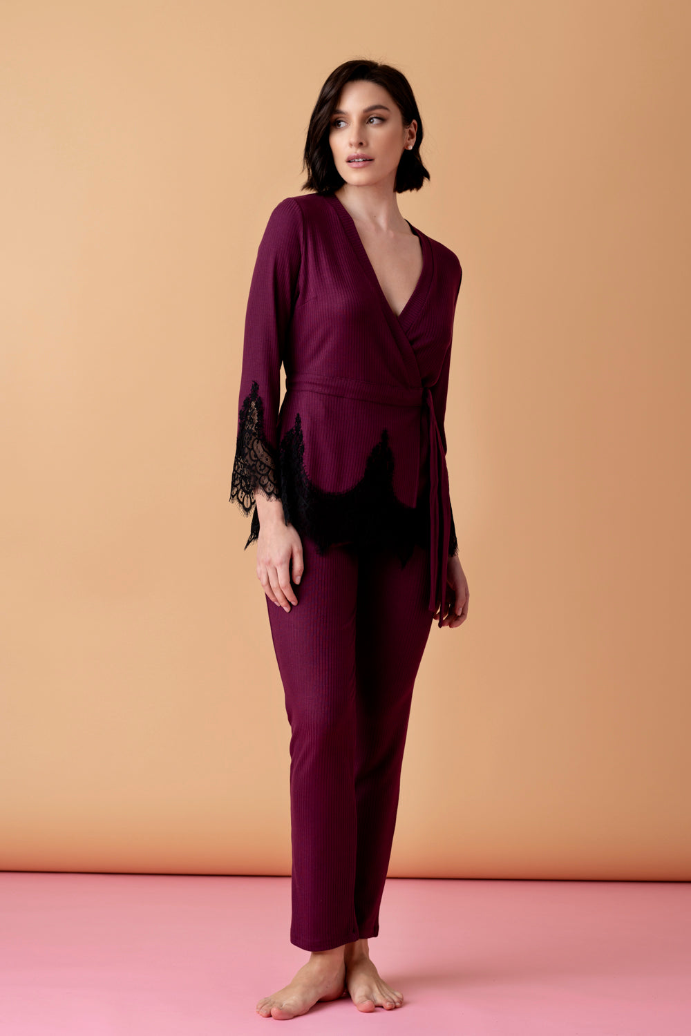 Opera długa piżama kopertowa – merlot_2