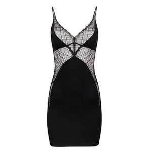 Czarna koszulka nocna mini z koronkowymi wstawkami_7