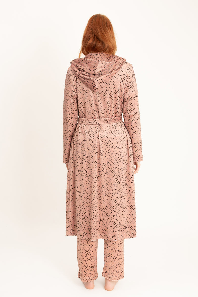 Szlafrok welurowy midi z kapturem i kieszeniami, beżowy_6