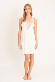 Krótka koszulka nocna z koronkowym wykończeniem, kremowa