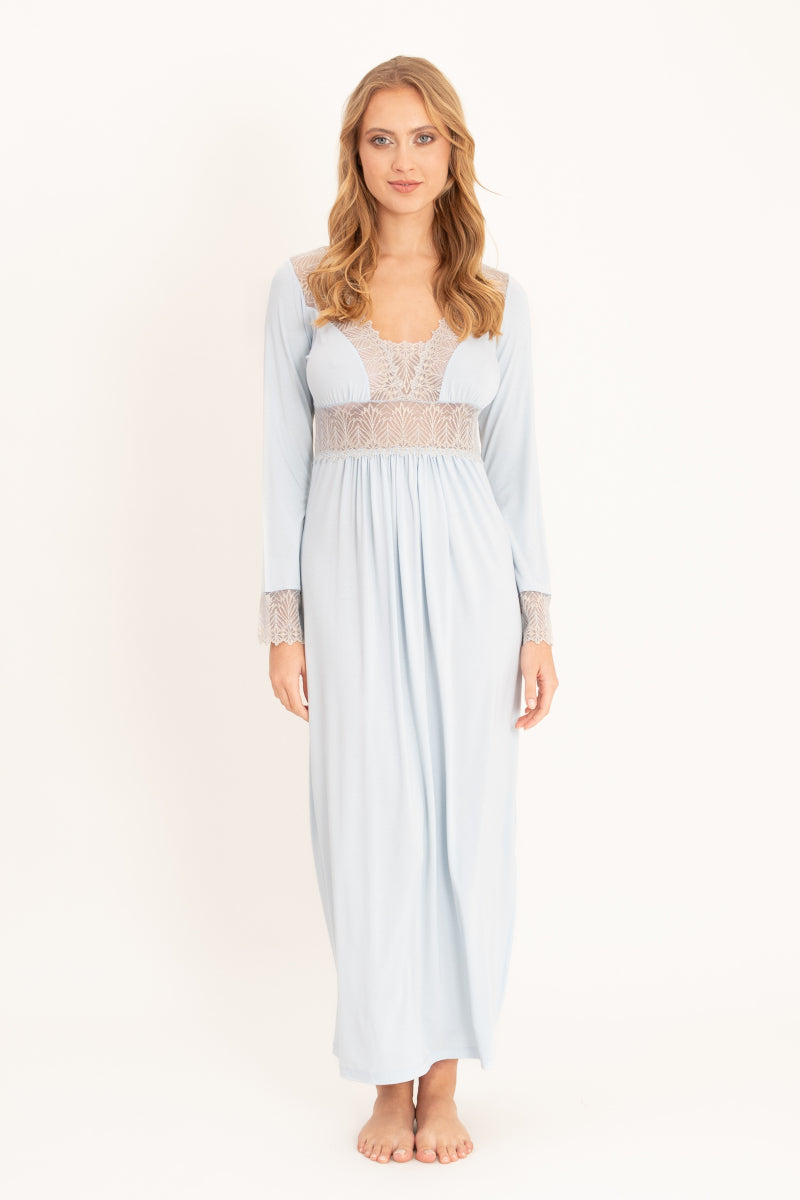 Elegancka koszula nocna z koronkowymi detalami, błękitna_3