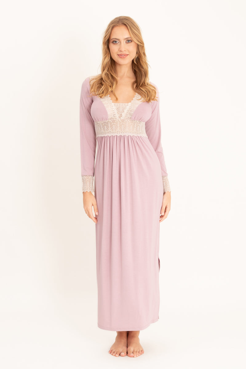 Elegancka koszula nocna z koronkowymi detalami, lila róż_3