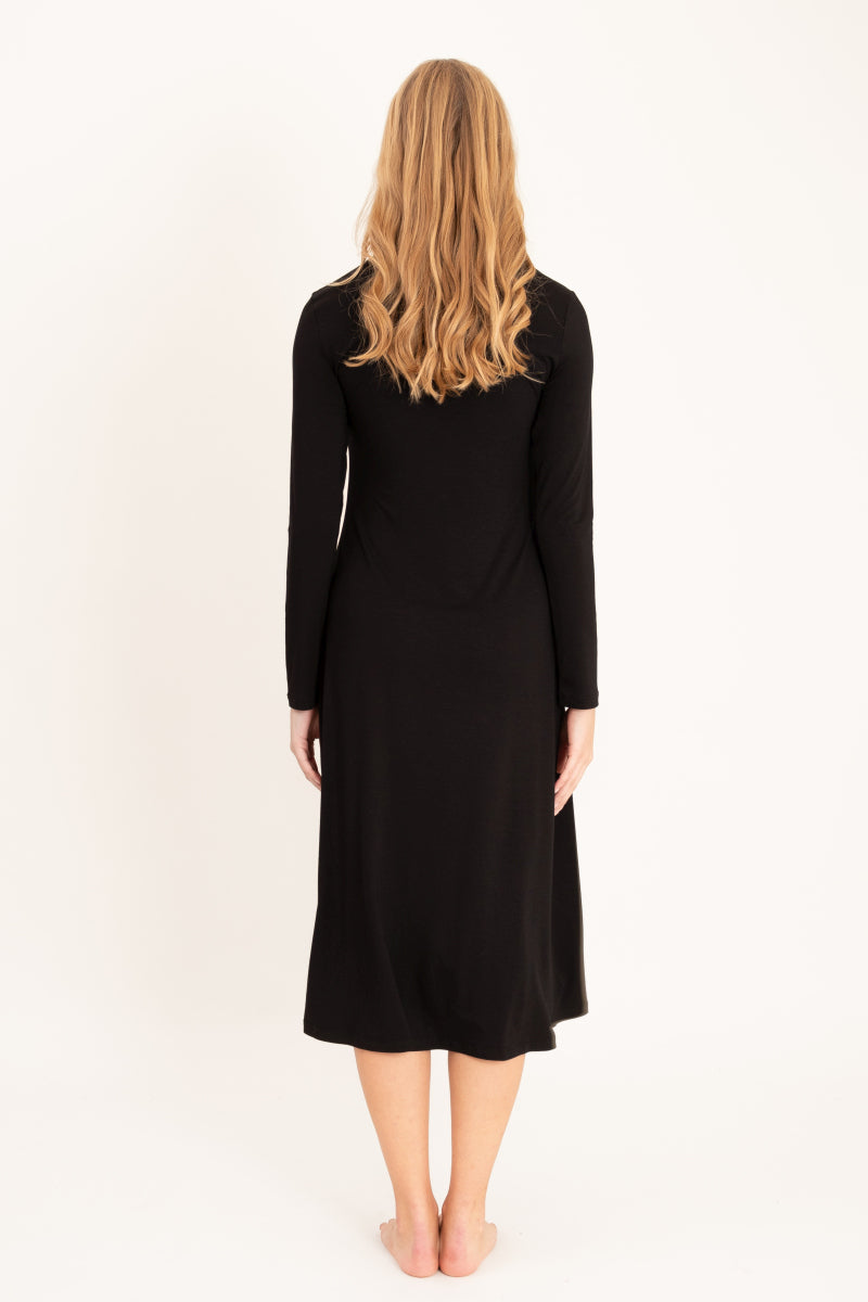 Koszula nocna midi z koronkowym dekoltem, czarna_3