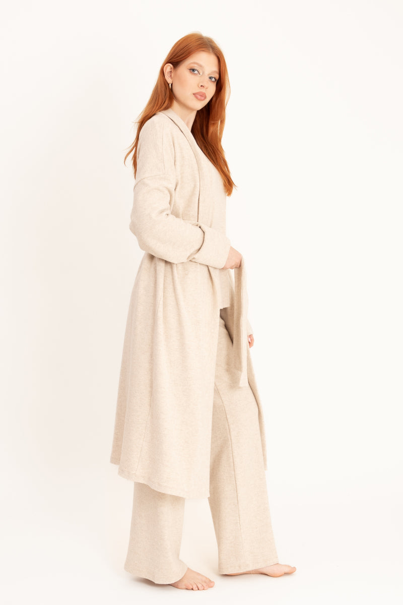 Szlafrok midi z ciepłej, drapanej dzianiny bawełnianej