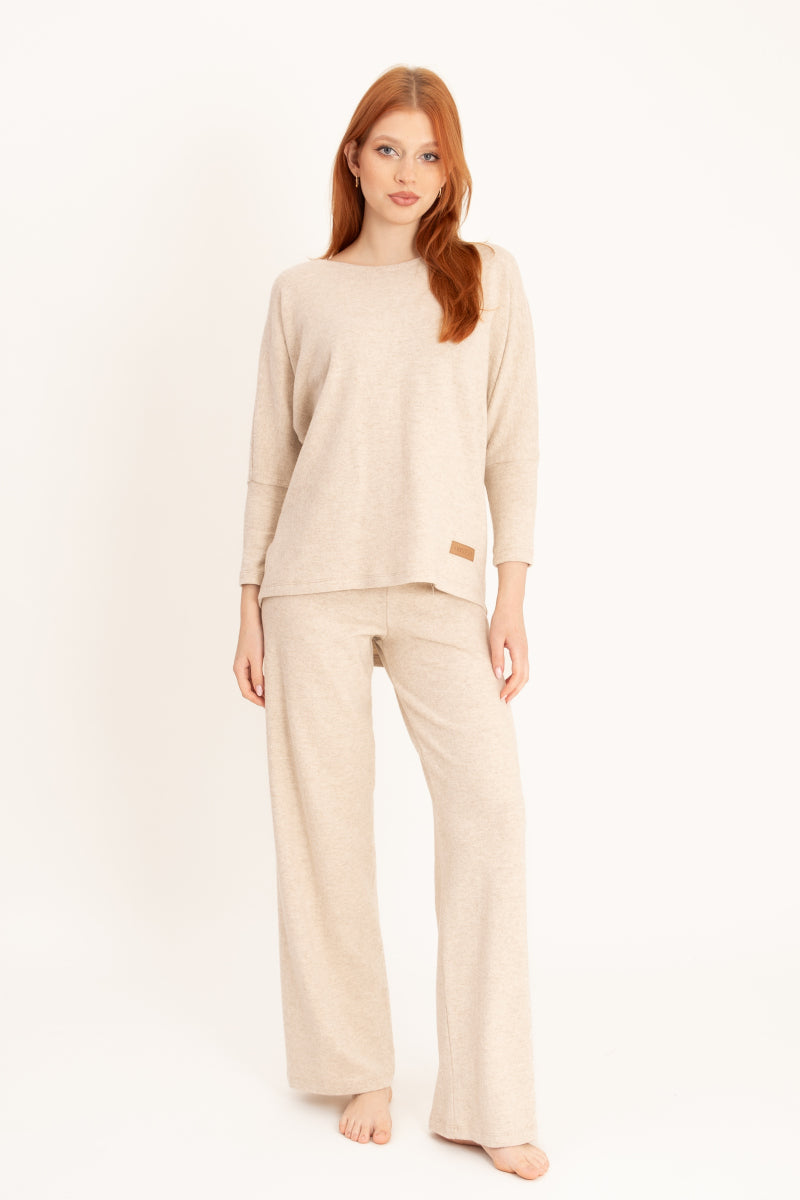 Ciepła piżama z drapanej dzianiny bawełnianej