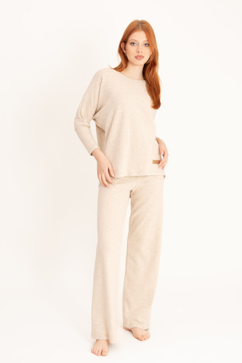 Ciepła piżama z drapanej dzianiny bawełnianej_2