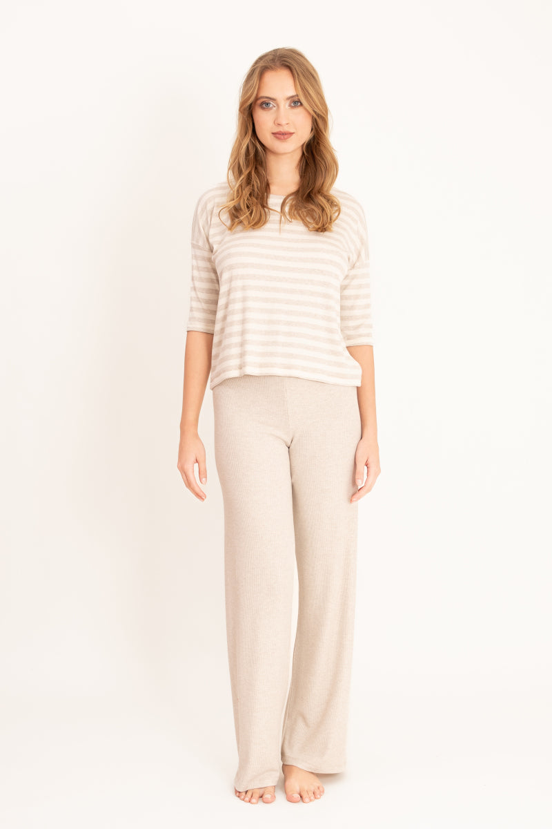 Długa piżama homewear w prążek_4