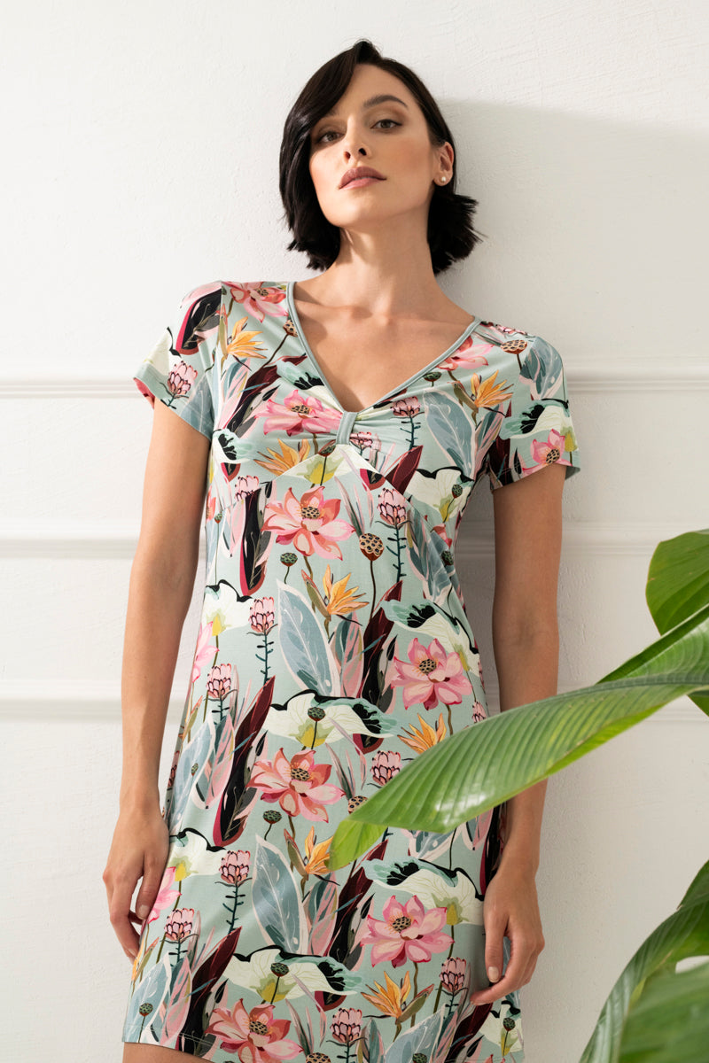 Botanica krótka koszulka nocna z krótkim rękawkiem – kwiatowy print