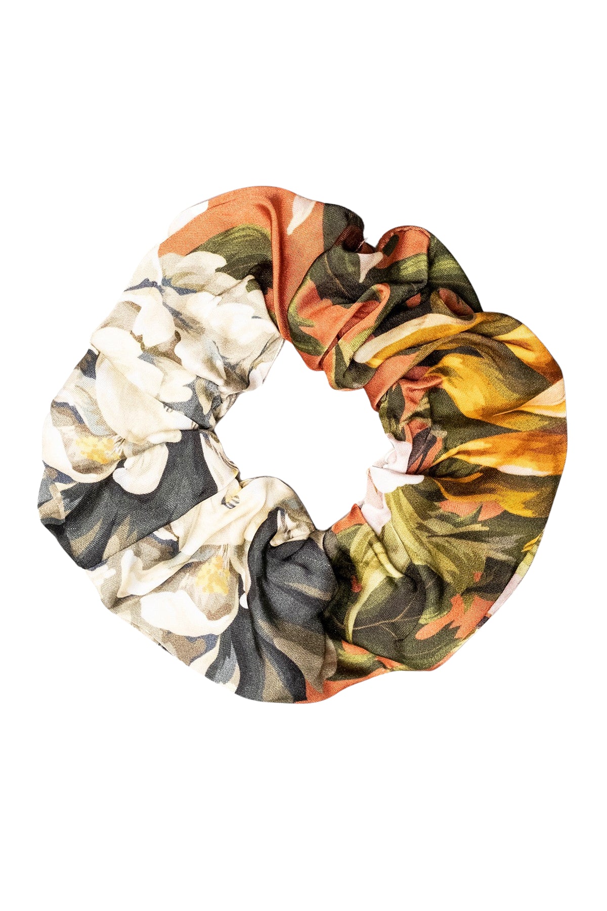 Satynowa gumka do włosów scrunchie – kwiatowy print
