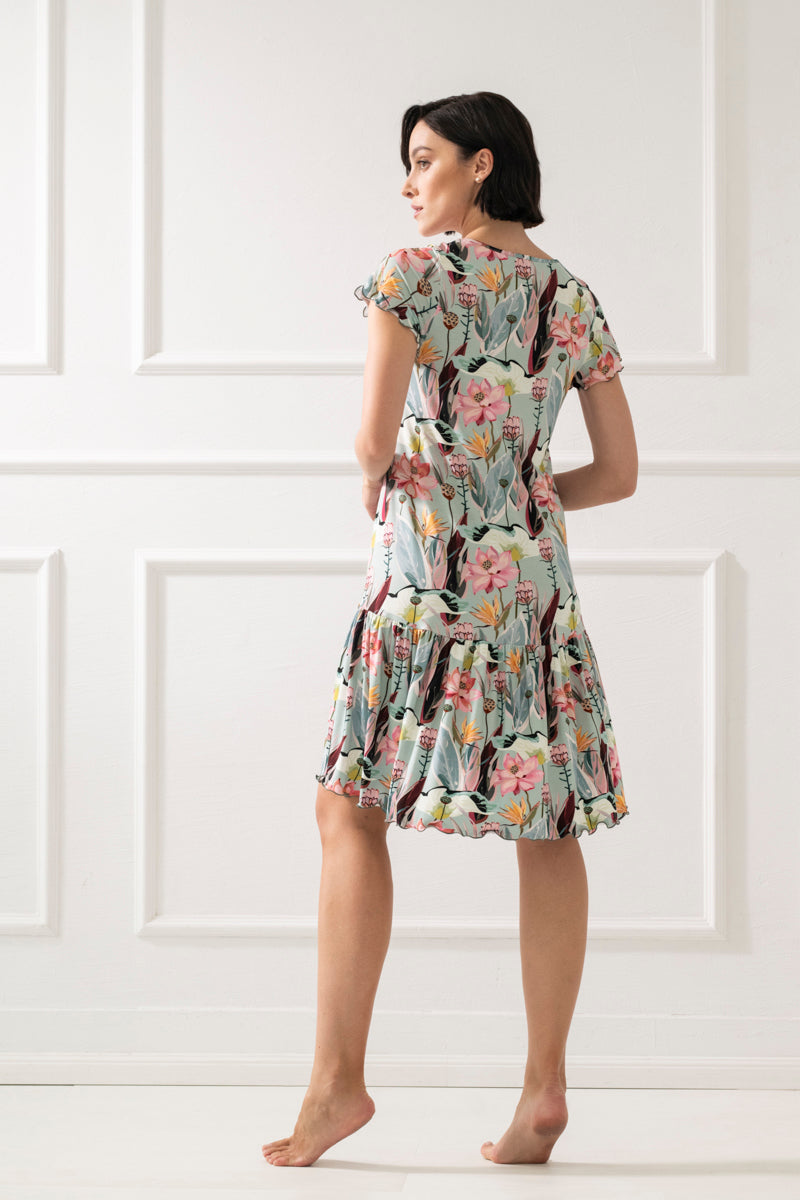 Wildflower short dress with a wavy bottom – floral print