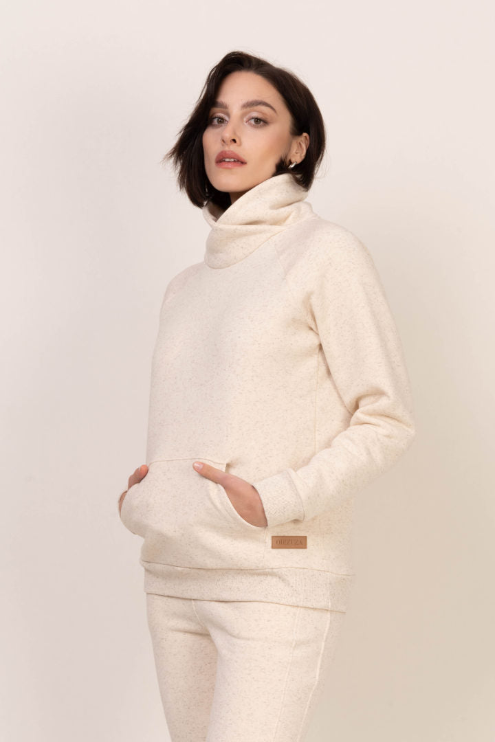 Ciepła bluza z wywijanym kołnierzem – jasny melanż