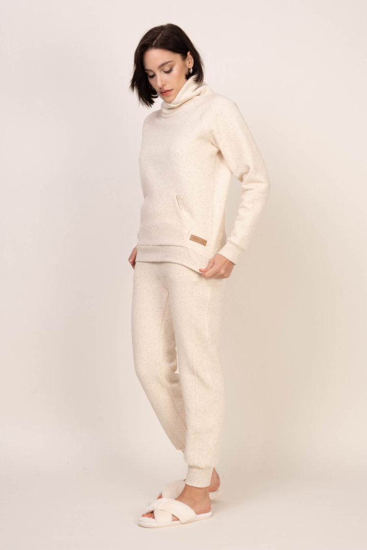 Ciepła bluza z wywijanym kołnierzem – jasny melanż_3
