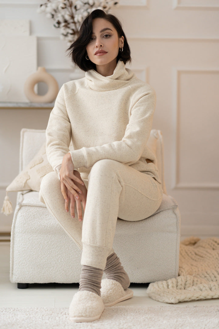 Ciepła bluza z wywijanym kołnierzem – jasny melanż_2