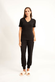 Loungewear viscose v-neck T-SHIRT – black