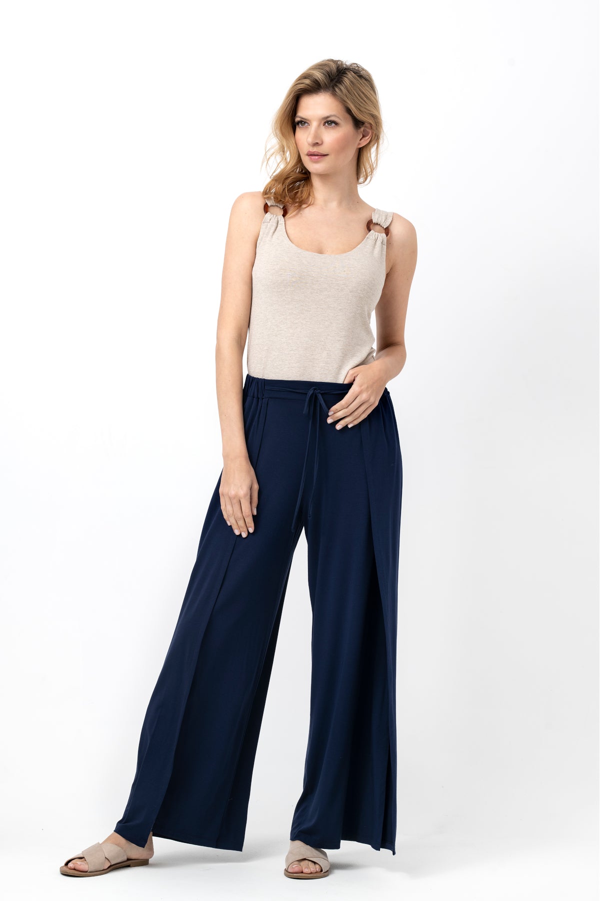 Top na grubych ramiączkach z kółkami - beżowy melanż_4