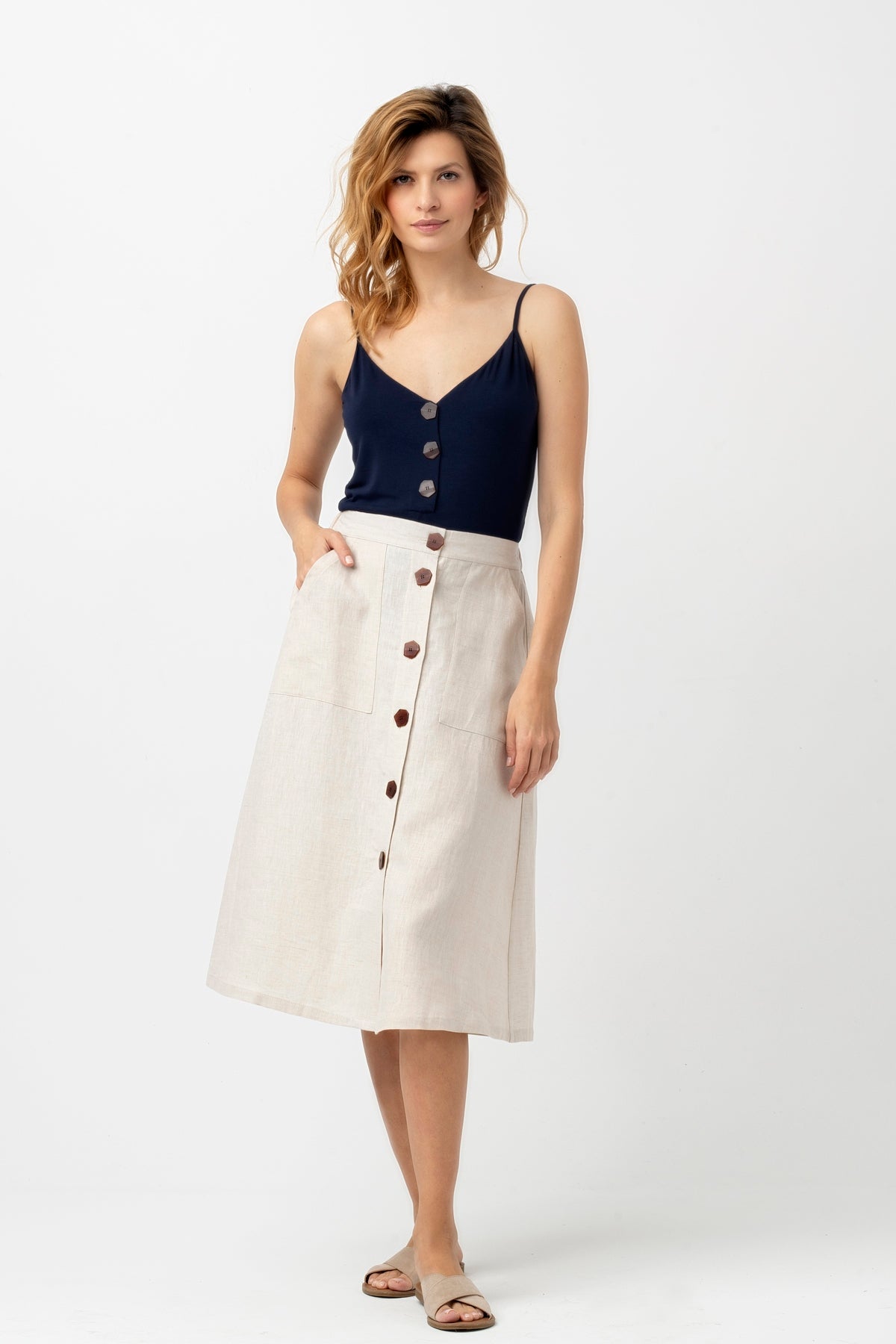 Top z ozdobnymi guzikami - granatowy_2