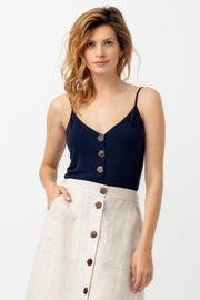 Top z ozdobnymi guzikami - granatowy