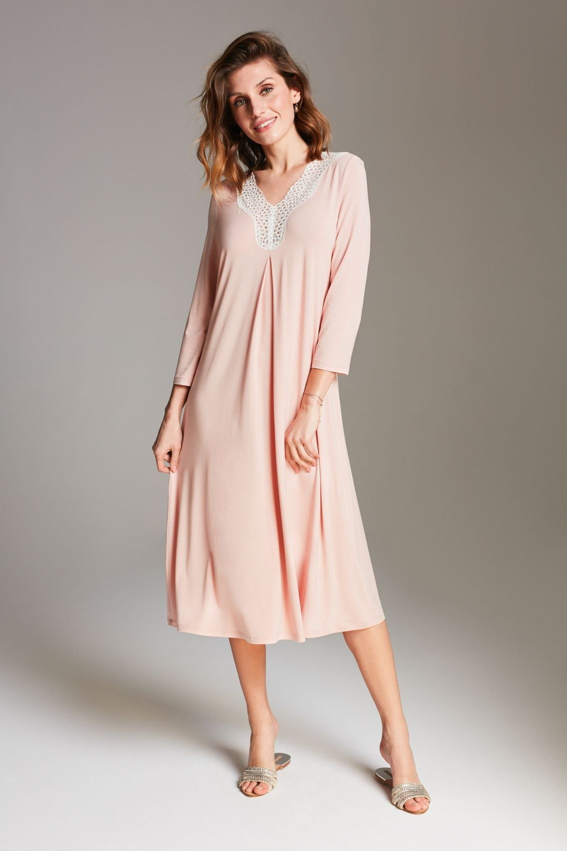 Stars luźna koszula nocna midi – brudny róż