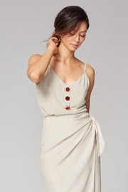 Top z ozdobnymi guzikami - beżowy melanż