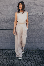 Echo Viscose Wide Leg Trousers – Beige