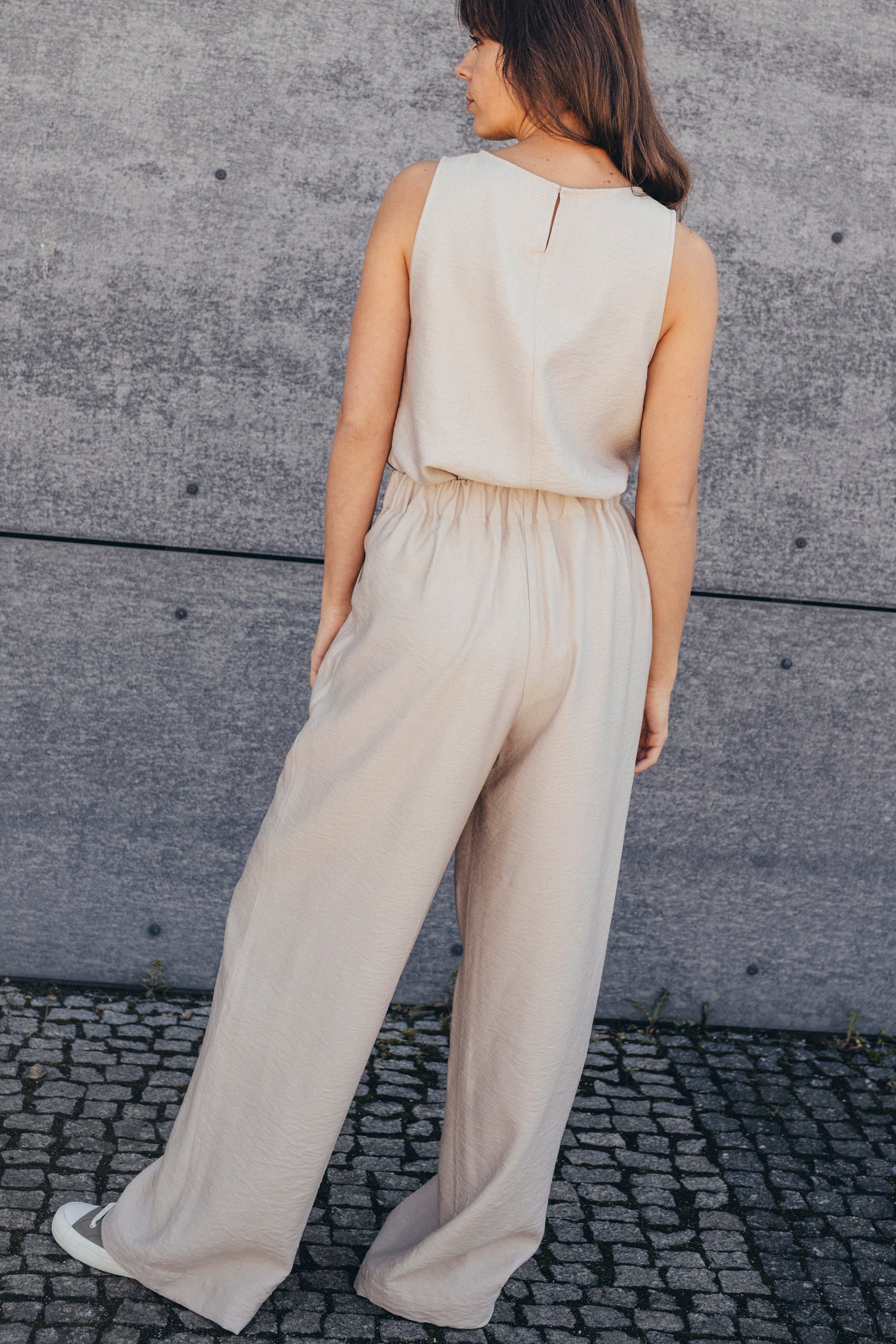 Echo Viscose Wide Leg Trousers – Beige