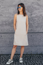 Echo viscose midi dress with wide straps – beige