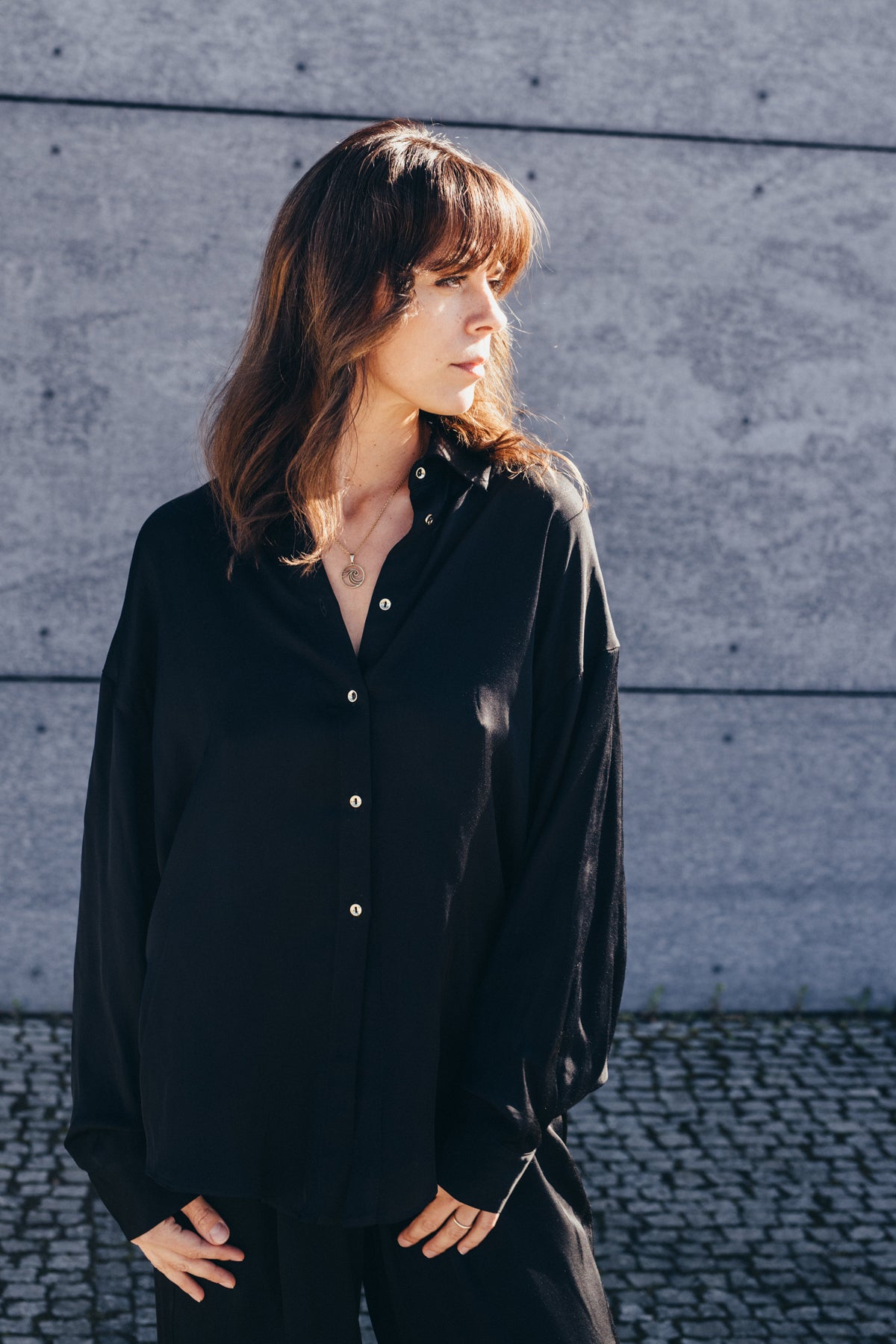 Echo Oversized Viscose Satin Shirt – Black