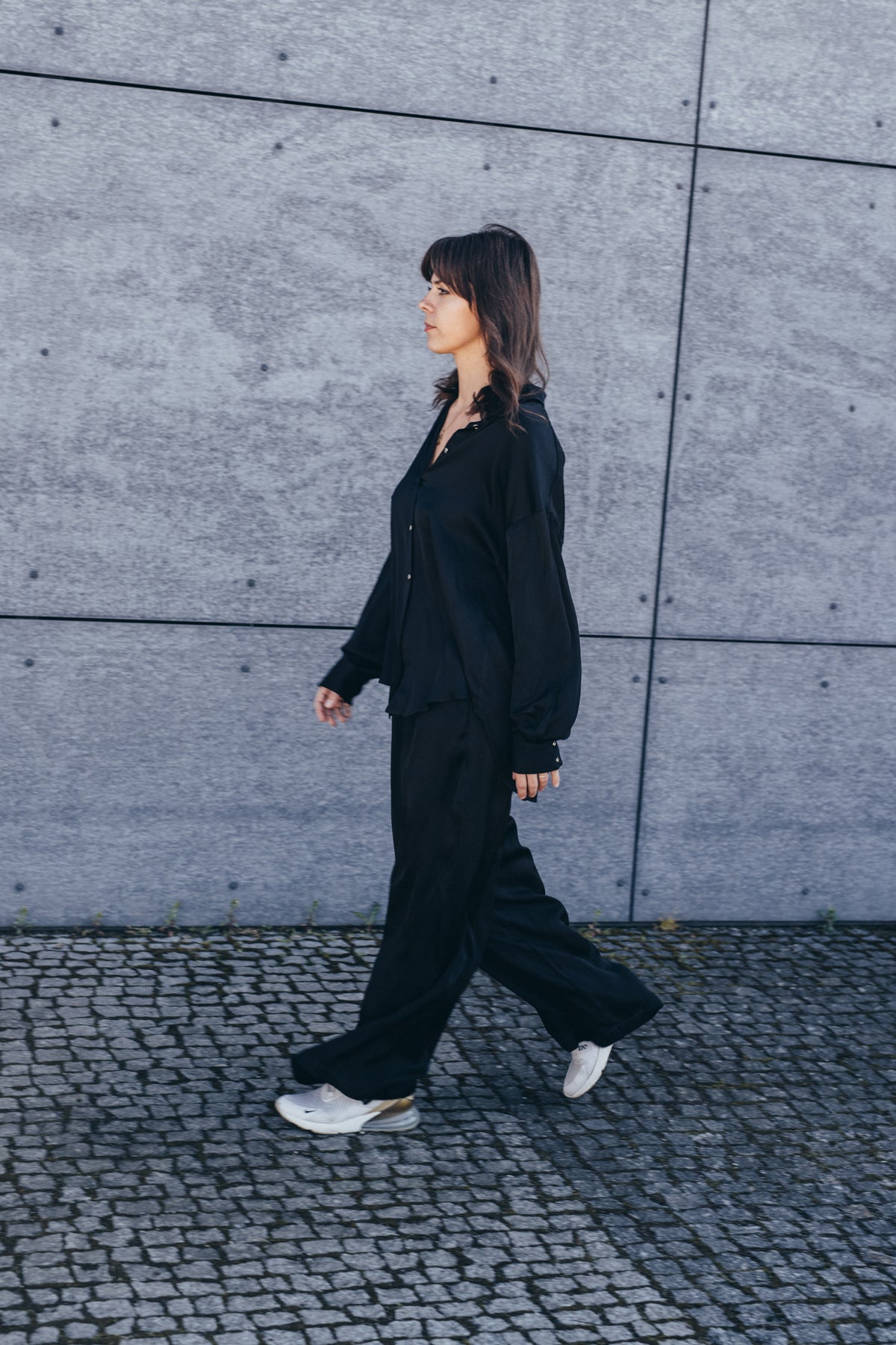 Echo Oversized Viscose Satin Shirt – Black