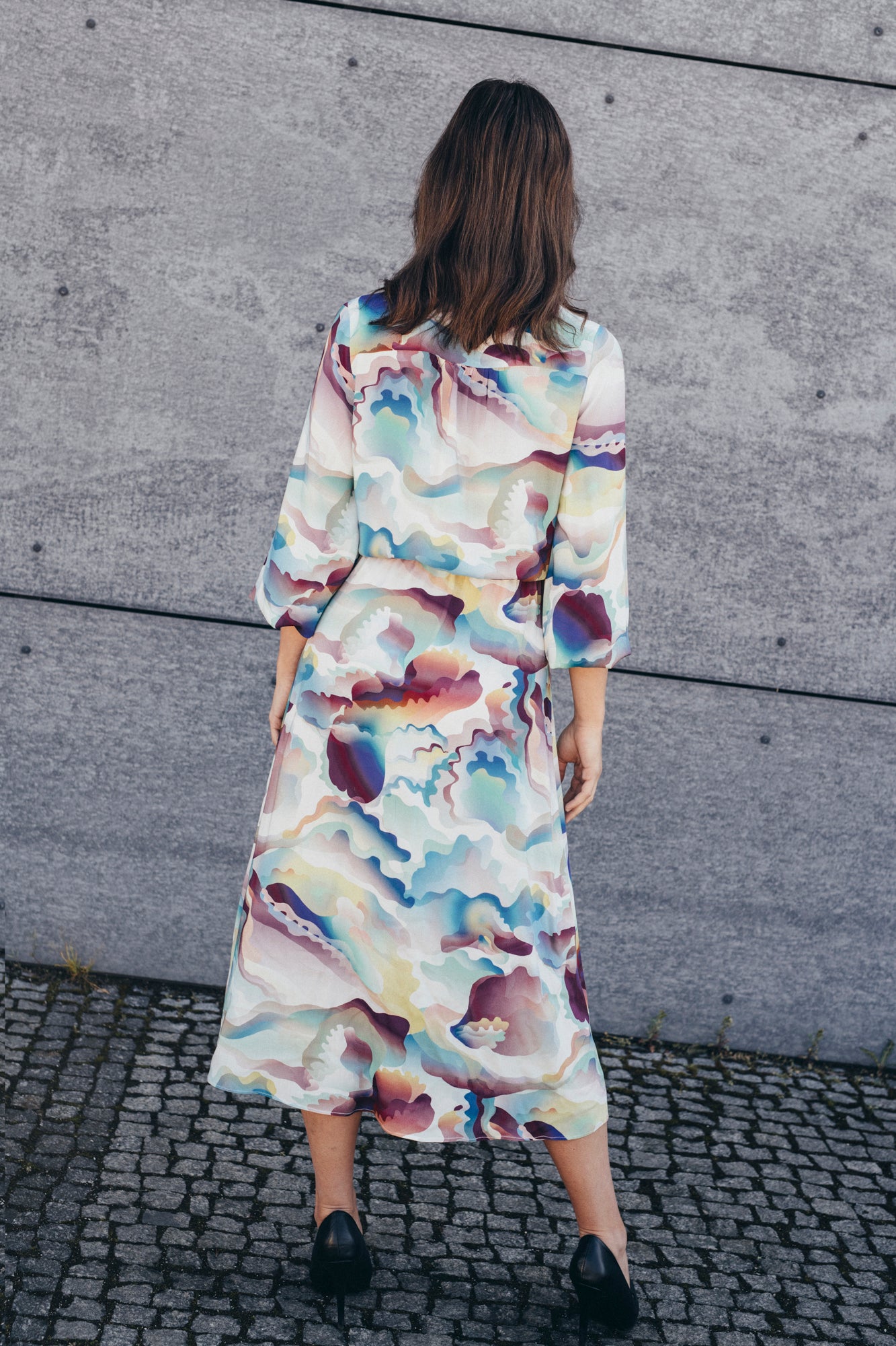Echo wrap midi summer dress - colorful print