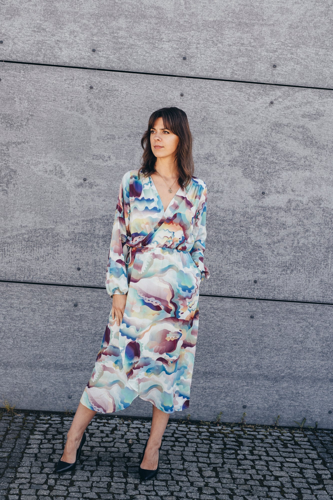 Echo wrap midi summer dress - colorful print