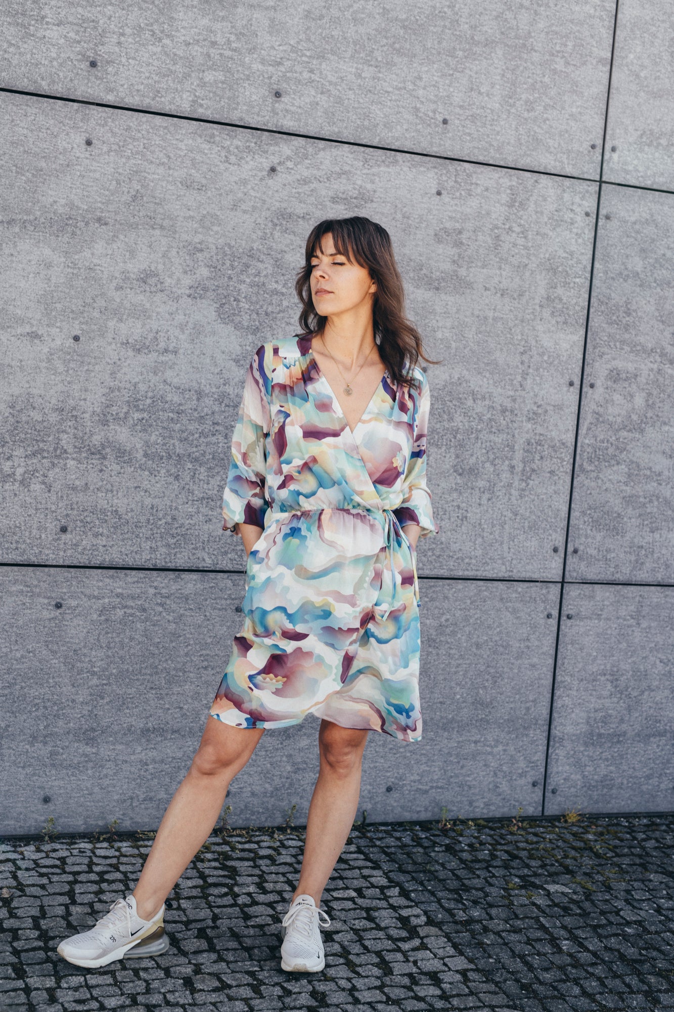 Echo summer mini dress with envelope neckline – colorful print