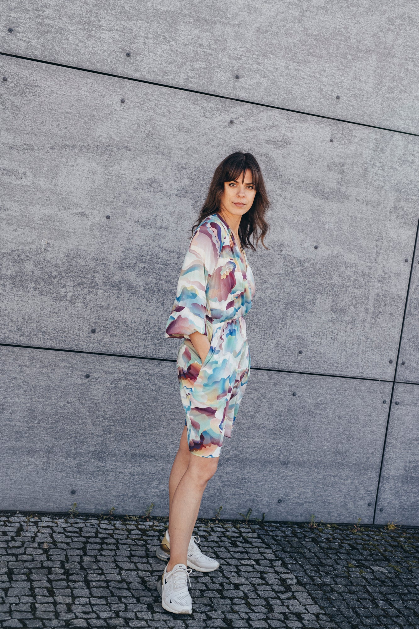 Echo summer mini dress with envelope neckline – colorful print