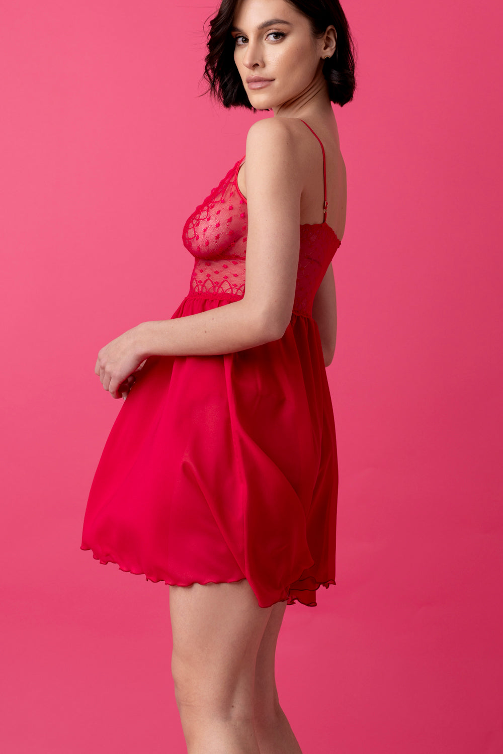 Ballade krótka koszulka nocna baby-doll z brazylianami – malina_2