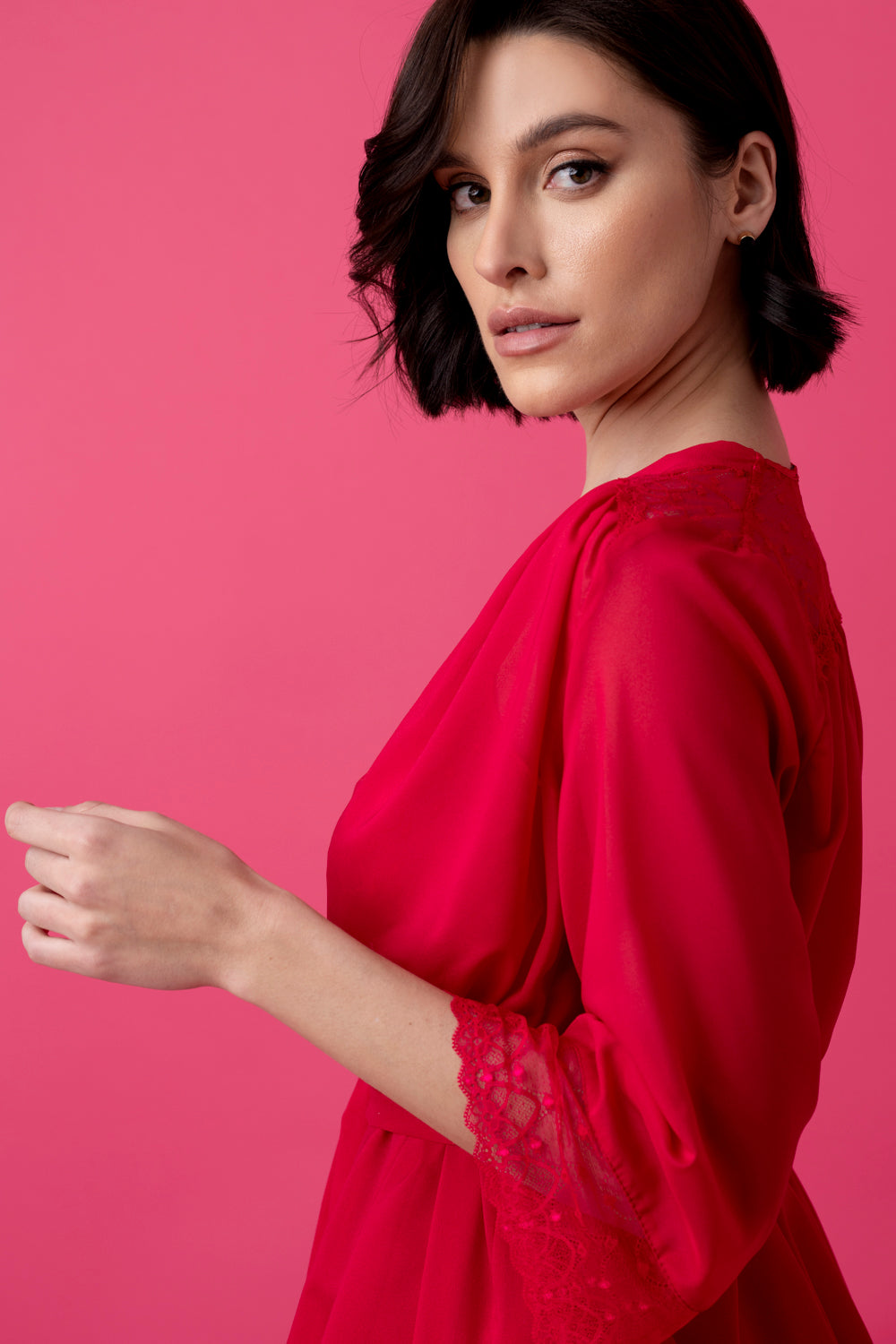 Ballade krótki peniuar z szyfonu i koronki – malina_5