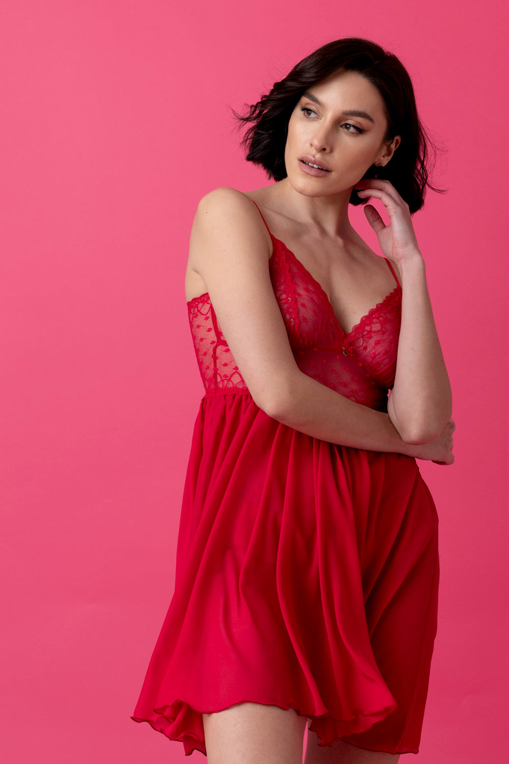 Ballade krótka koszulka nocna baby-doll z brazylianami – malina_5