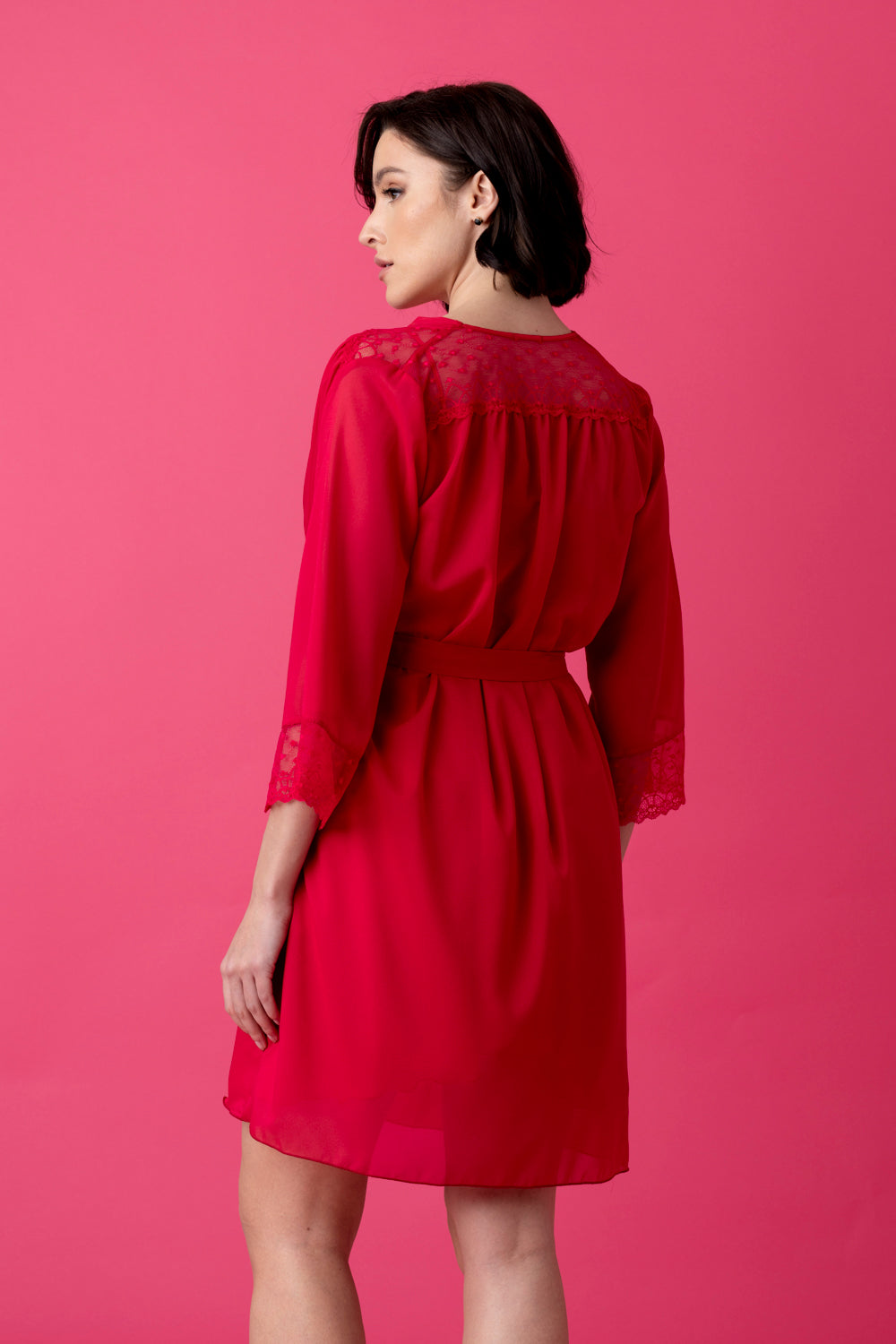 Ballade krótki peniuar z szyfonu i koronki – malina_4