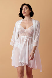 Ballade krótki peniuar z szyfonu i koronki – krem