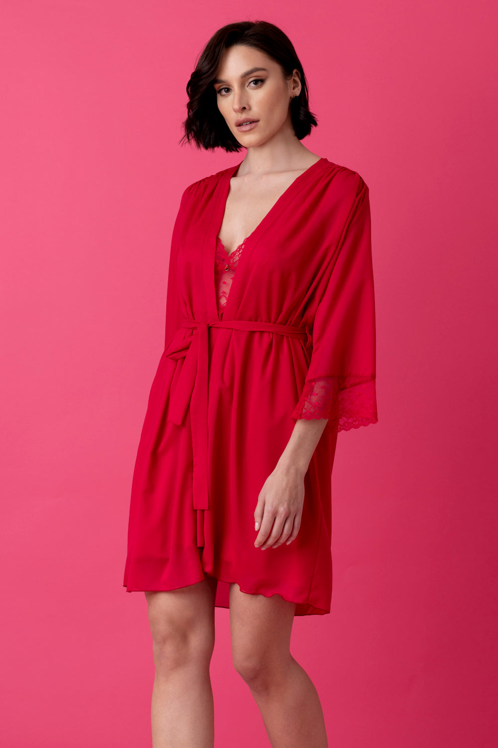 Ballade krótki peniuar z szyfonu i koronki – malina_6