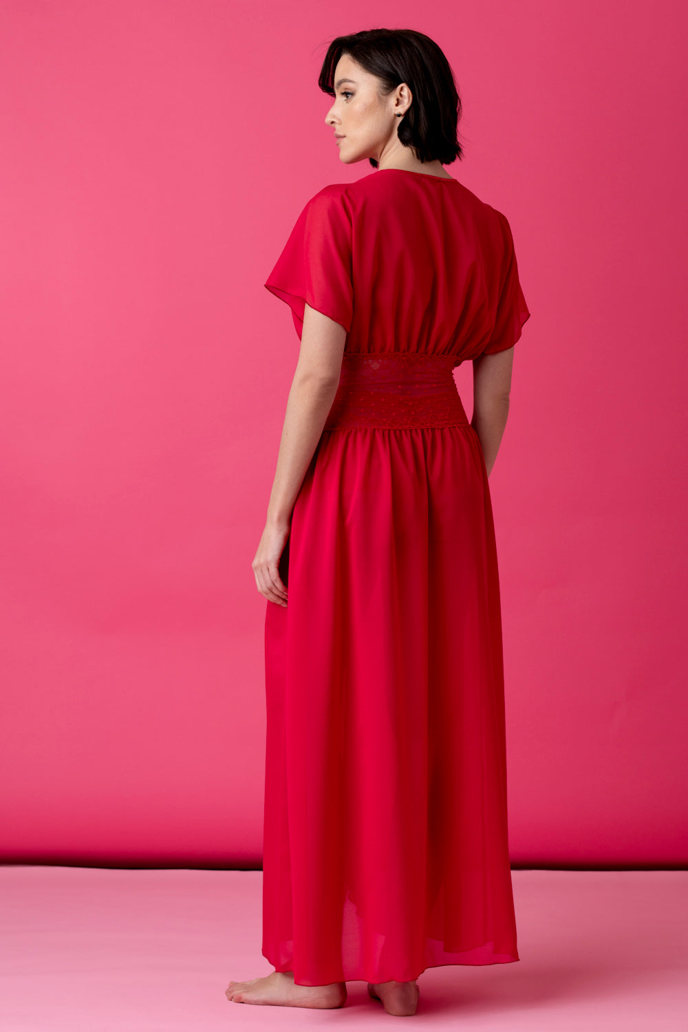 Ballade długi peniuar z koronkowym pasem – malina_3