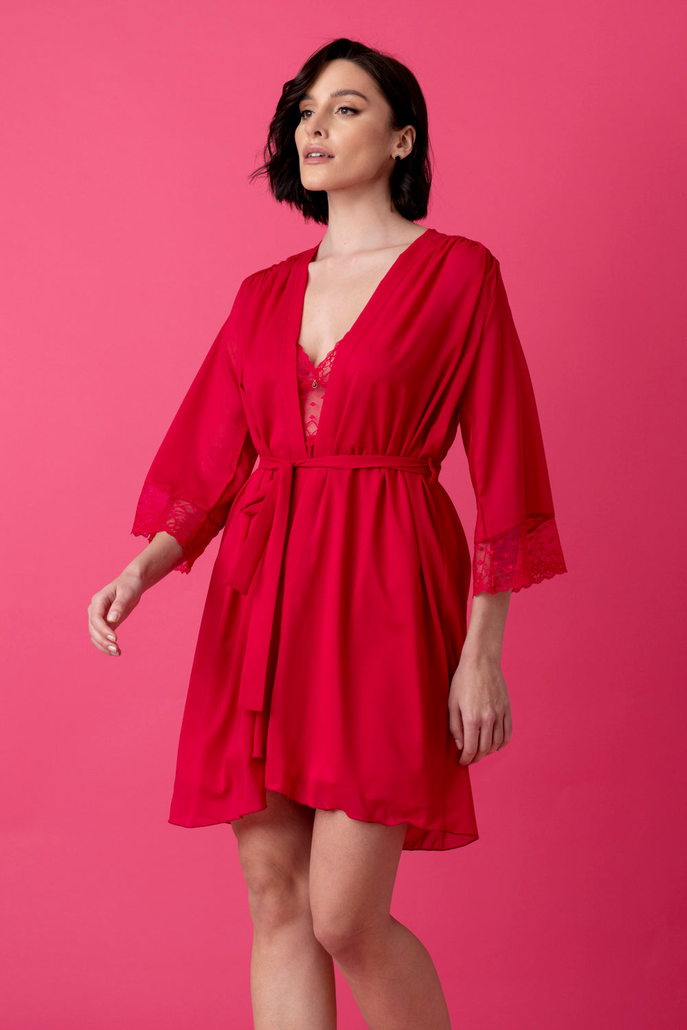 Ballade krótki peniuar z szyfonu i koronki – malina_3