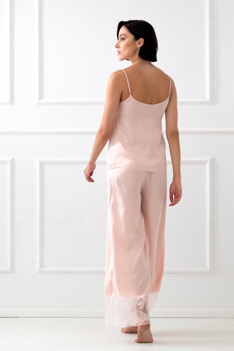 Bliss Women's Pajama Set with Long Pants, Viscose Satin - Dirty Pink
