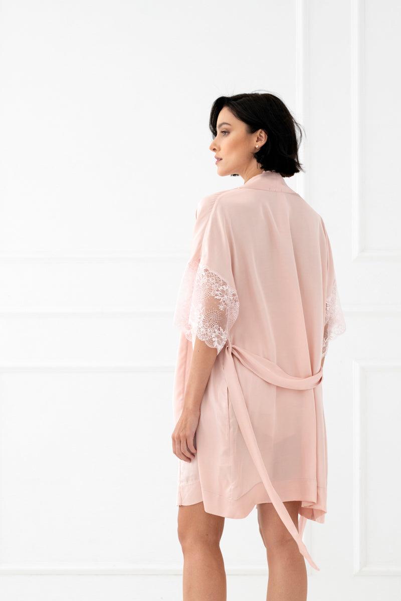 Bliss women's viscose satin negligee, elbow-length sleeve - dirty pink