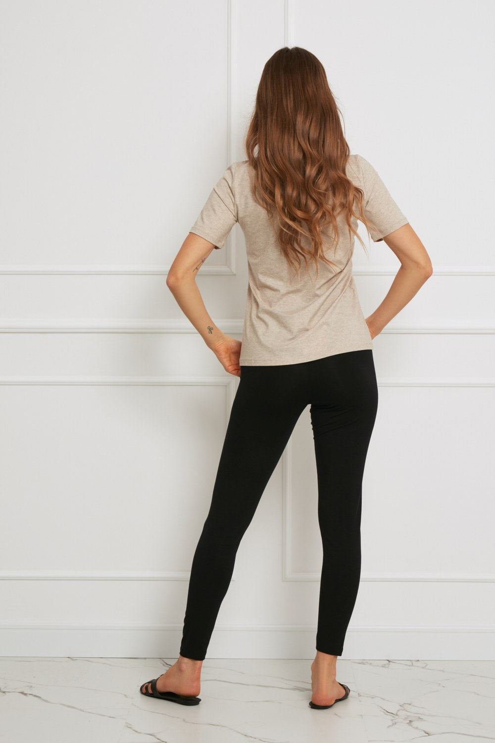 Loungewear bluzka z Tencelu z krótkim rękawem - beżowy melanż_3
