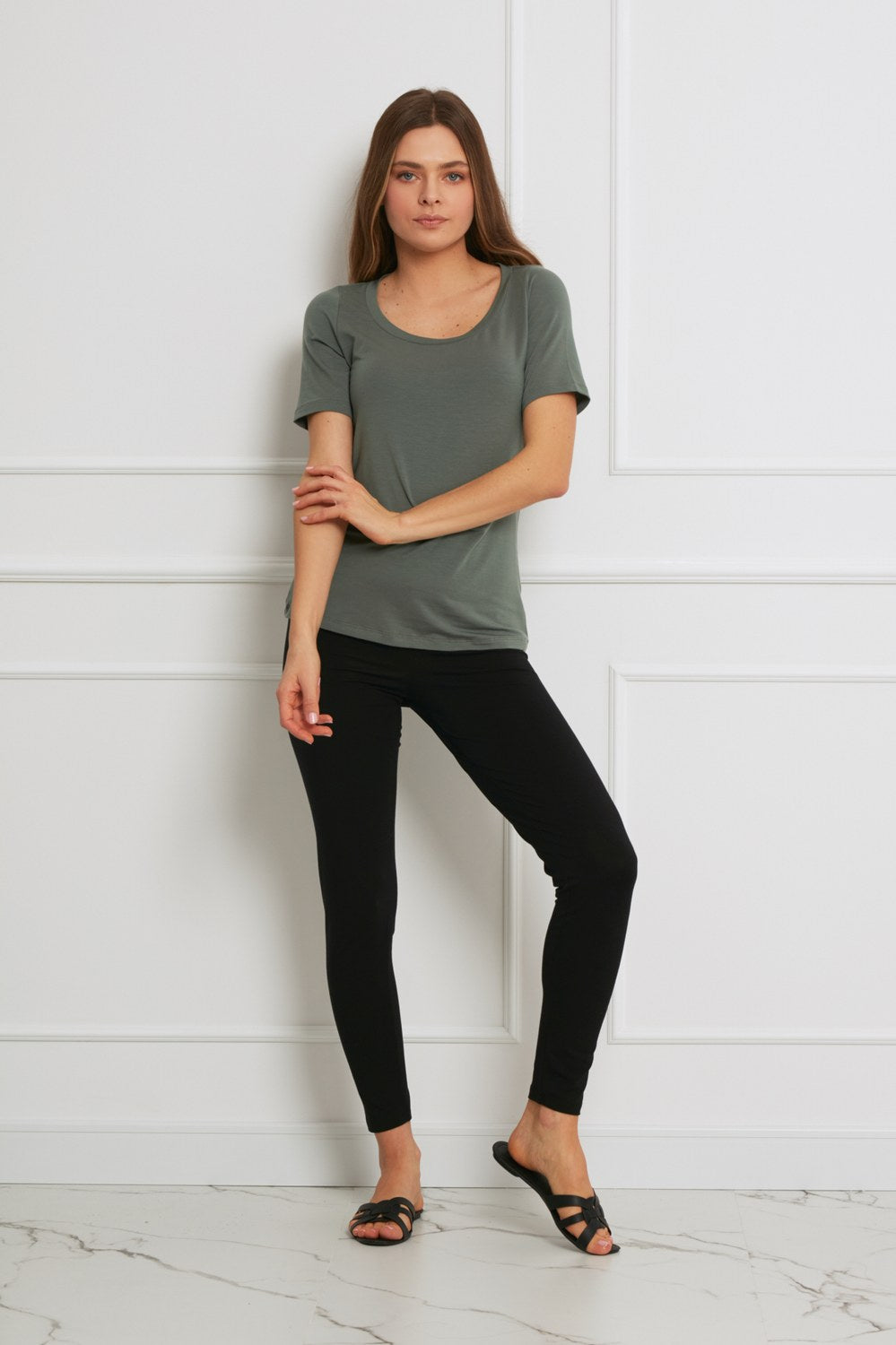 Loungewear bluzka z Tencelu z krótkim rękawem - zielona agawa_5