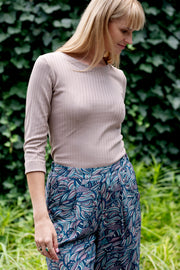 Echo cotton ribbed blouse with 3/4 sleeves – mocha