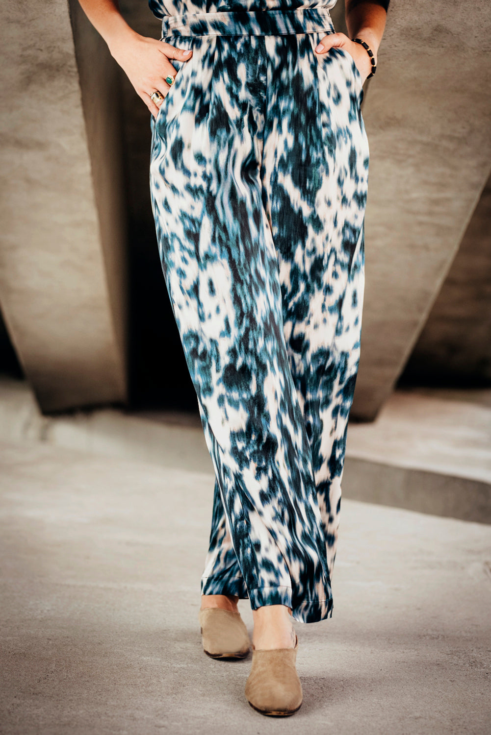 Echo wide leg trousers – nautical print