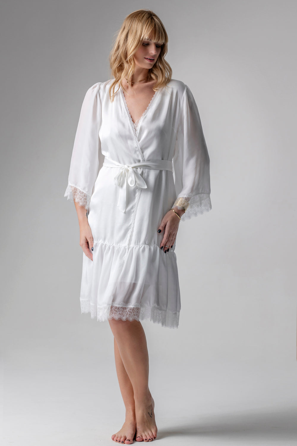 Grace peniuar midi z wiskozowej satyny i szyfonu – kremowy_5