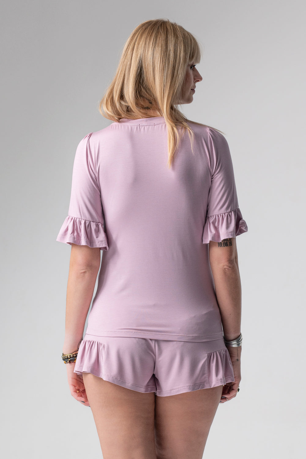 Jackie krótka piżama loungewear z falbankami – lila_2